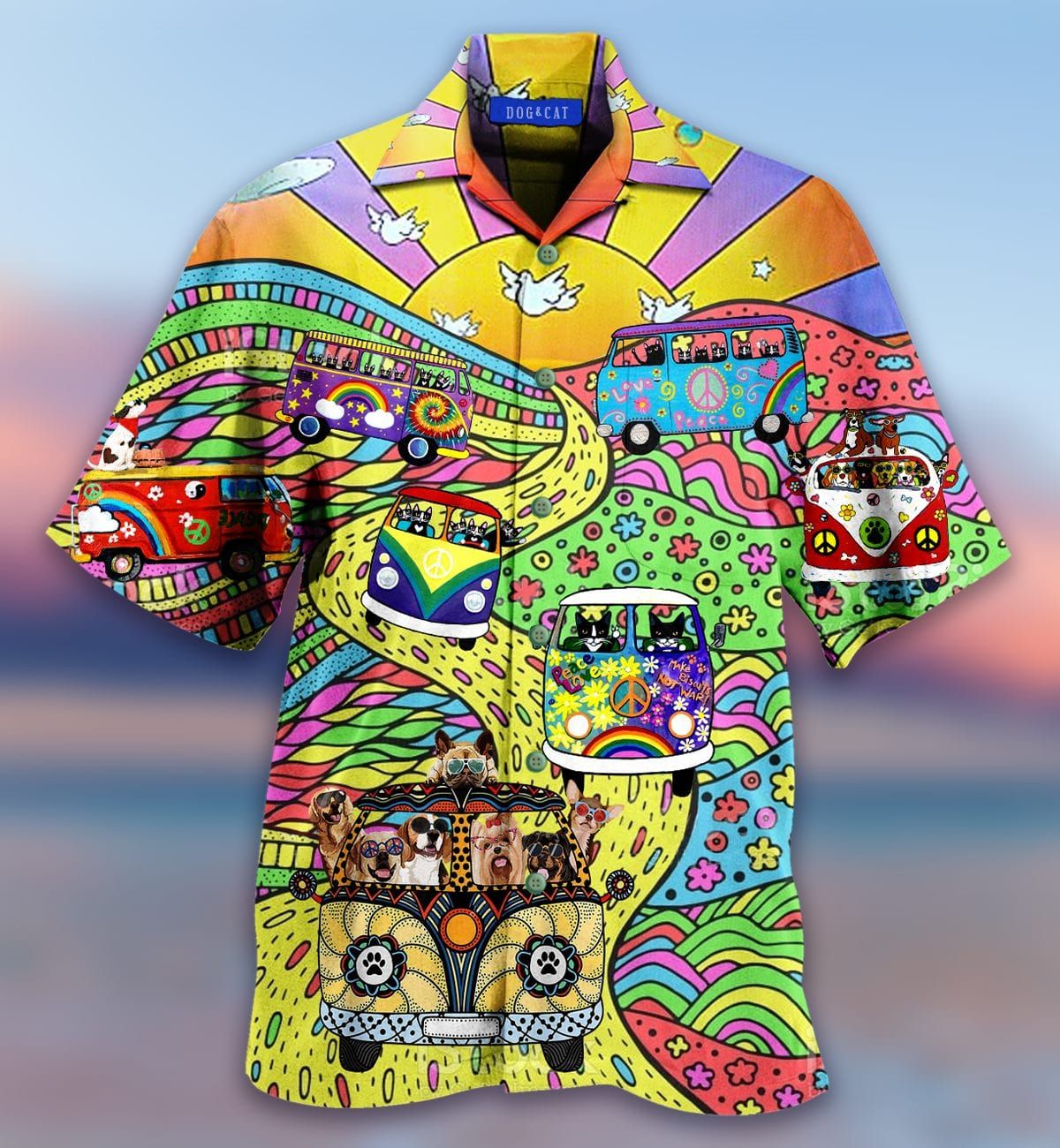 Felacia [Hawaii Shirt] Amazing Colorful Stay Trippy Litttle Hippie Cat Dog Hawaiian Aloha Shirts-ZX3111